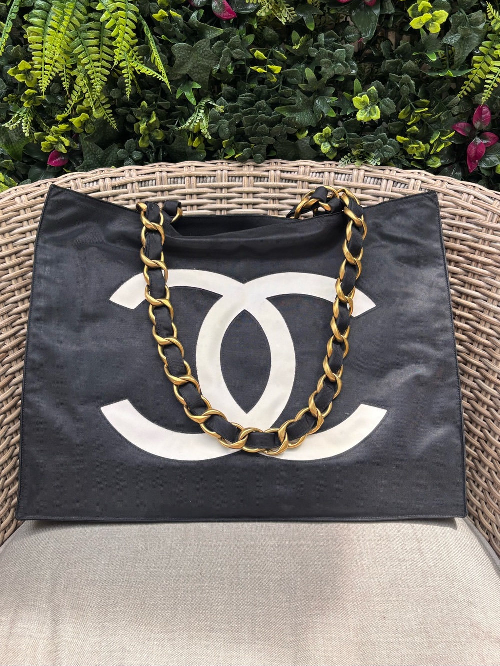 Authentic CHANEL Vintage 90s coco nylon black tote